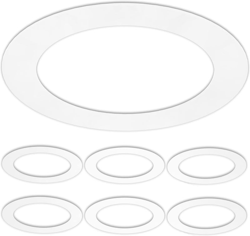 Lighting Labs 6 Pack Gloss White Goof Trim Ring for 8" Inch Recessed Can Lighting Down Light, Outer Diameter 8.6 Inches, Inner Diameter 6.2 Inches - Image 1